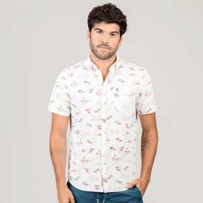 imagem de Camisa Manga Curta Tricoline Estampado Tecido Ecovero Masculina - Original Penguin